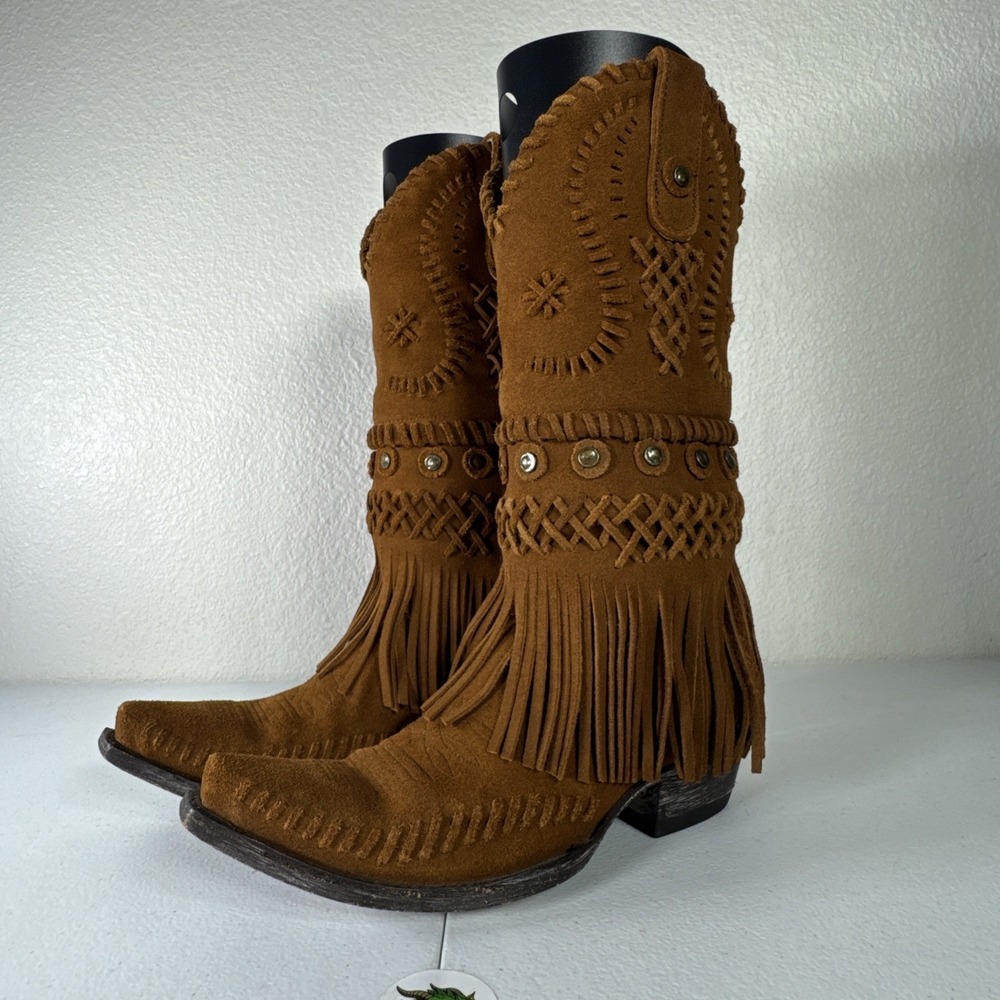 Old Gringo Chucha Western Fringe Cowboy Boots Women's Size 7 Rust Brown Studs - Picture 15 of 16